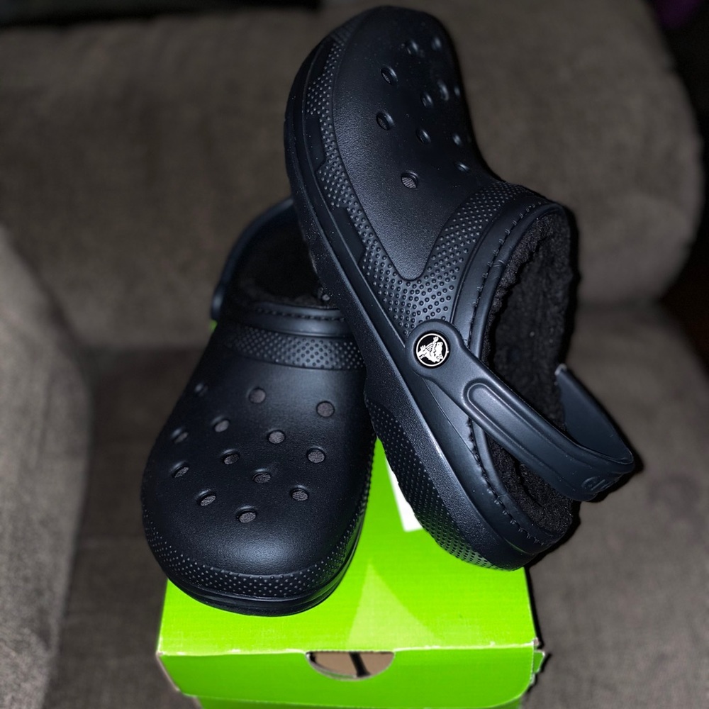 Black fuzzy CROCS